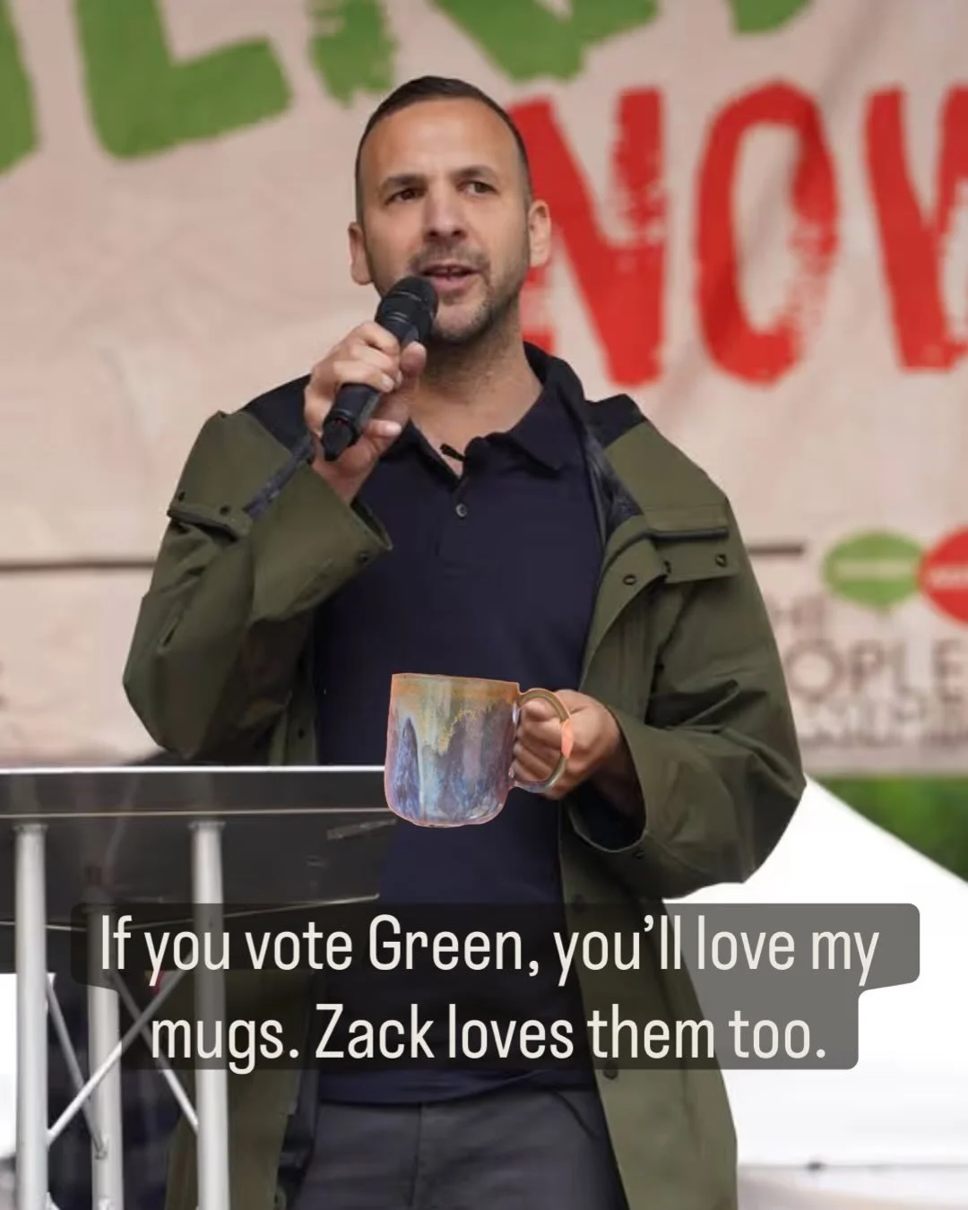 As seen used by @greenpartyzack! Support woke businesses, not evil corporations - link in bio if you want to buy this epic mug!

Hashtags #zackpolanski #votegreen #greenparty #handmademug #handmadeceramics