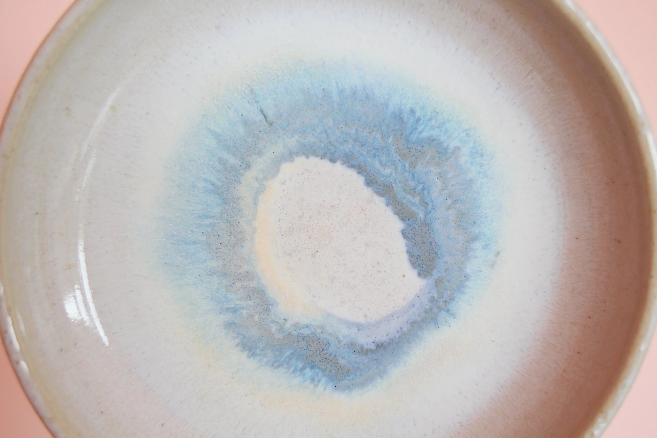 Shallow white and blue dish