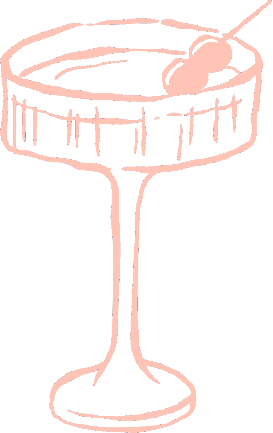 Hand-drawn icon of a  martini glass with two olives.