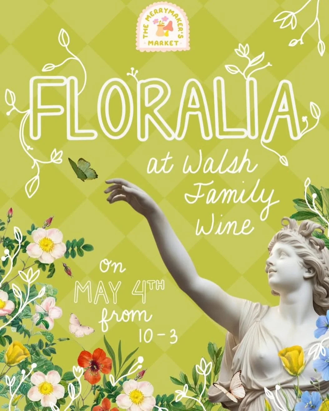 I&rsquo;m so excited to be part of Floralia at @walshfamilywine this May 4th!
A @merrymakers_market filled with blooms, creativity, and community &mdash; the perfect place to celebrate spring in full color.

I&rsquo;ll be there from 10am to 3pm with 