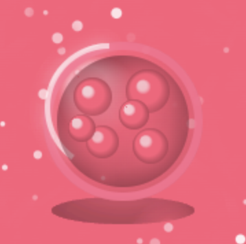 Digital illustration of a pink blood cell surrounded by smaller particles.