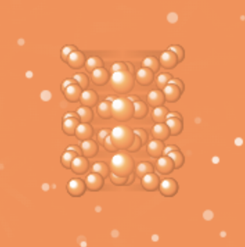 Illustration of a molecular structure with many connected spheres on an orange background.