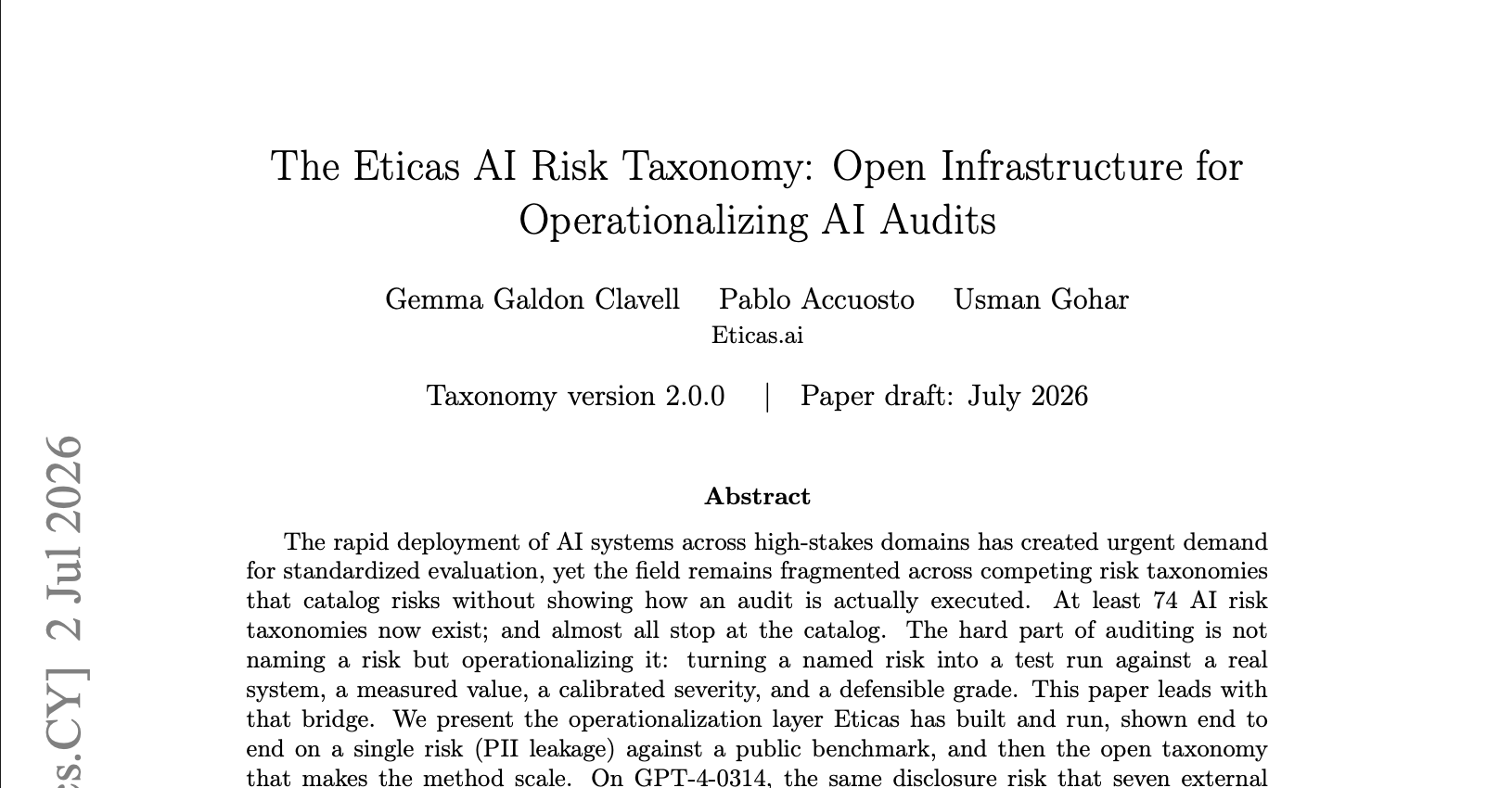 The Eticas AI Risk Taxonomy: Operationalizing AI Evaluations with Measurable Proof