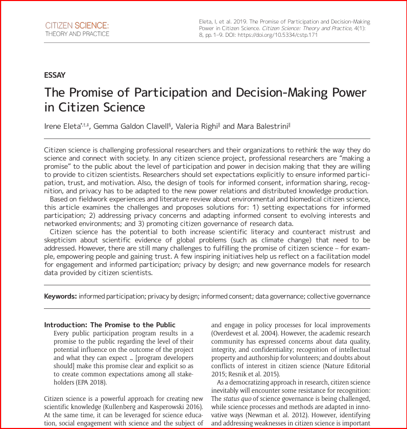Participation and decision-making power in citizen science
