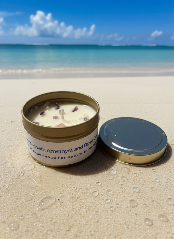 Lemon Lavender Sea Breeze — Soy Wax Candle With Rose Quartz & Amethyst