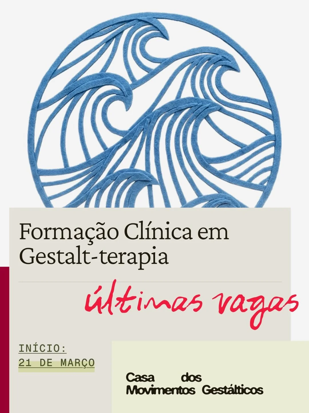 A Forma&ccedil;&atilde;o Cl&iacute;nica em Gestalt-terapia da Casa dos Movimentos inicia neste s&aacute;bado! 😉

Um percurso de dois anos entre teoria, experi&ecirc;ncia e pr&aacute;tica cl&iacute;nica, para quem deseja aprofundar sua presen&ccedil;