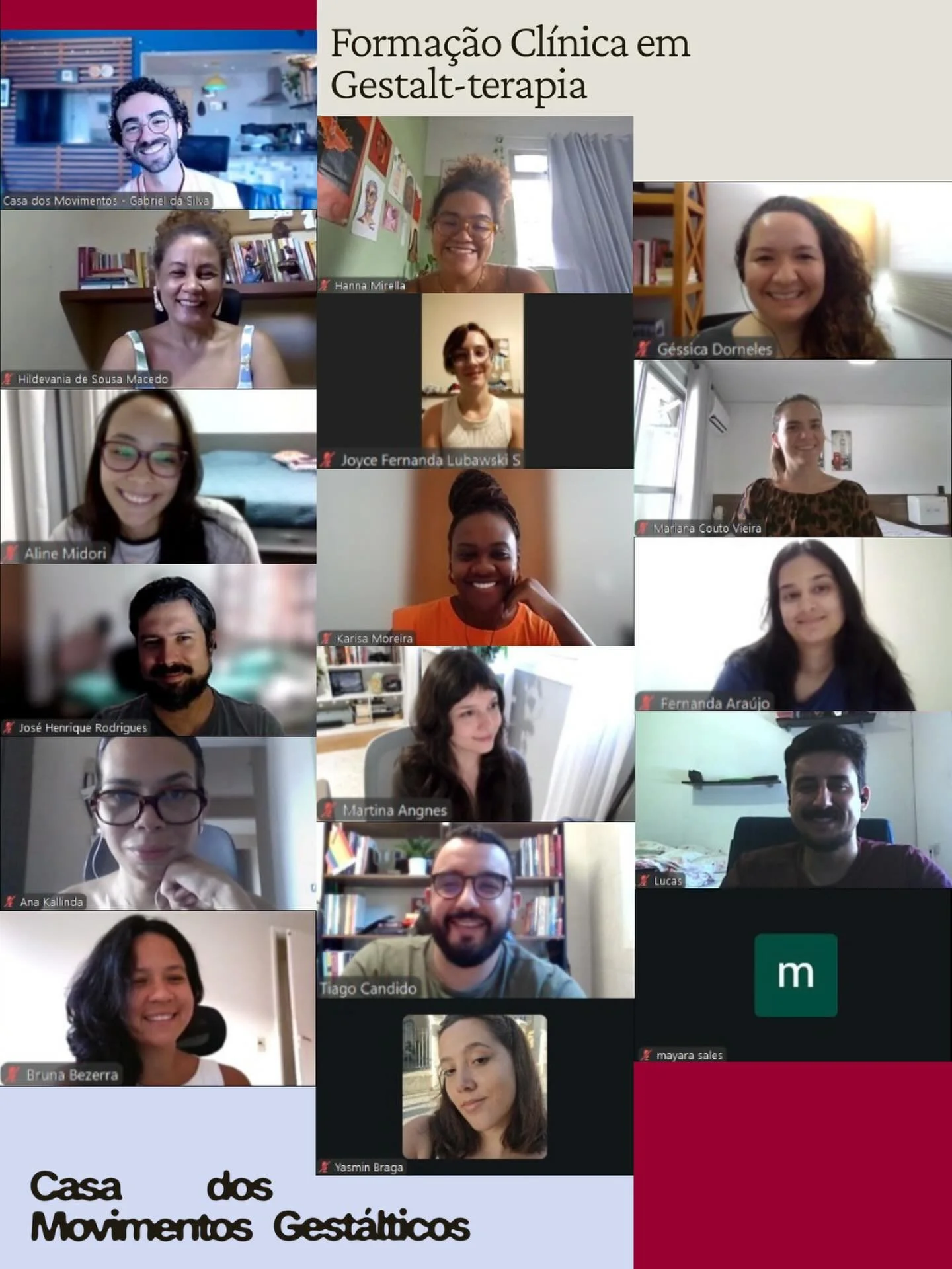 A nova turma da Forma&ccedil;&atilde;o Cl&iacute;nica em Gestalt-terapia da Casa dos Movimentos j&aacute; est&aacute; em movimento! E o que nos atravessa n&atilde;o cabe em tela: &eacute; experi&ecirc;ncia, &eacute; v&iacute;nculo, &eacute; companhia