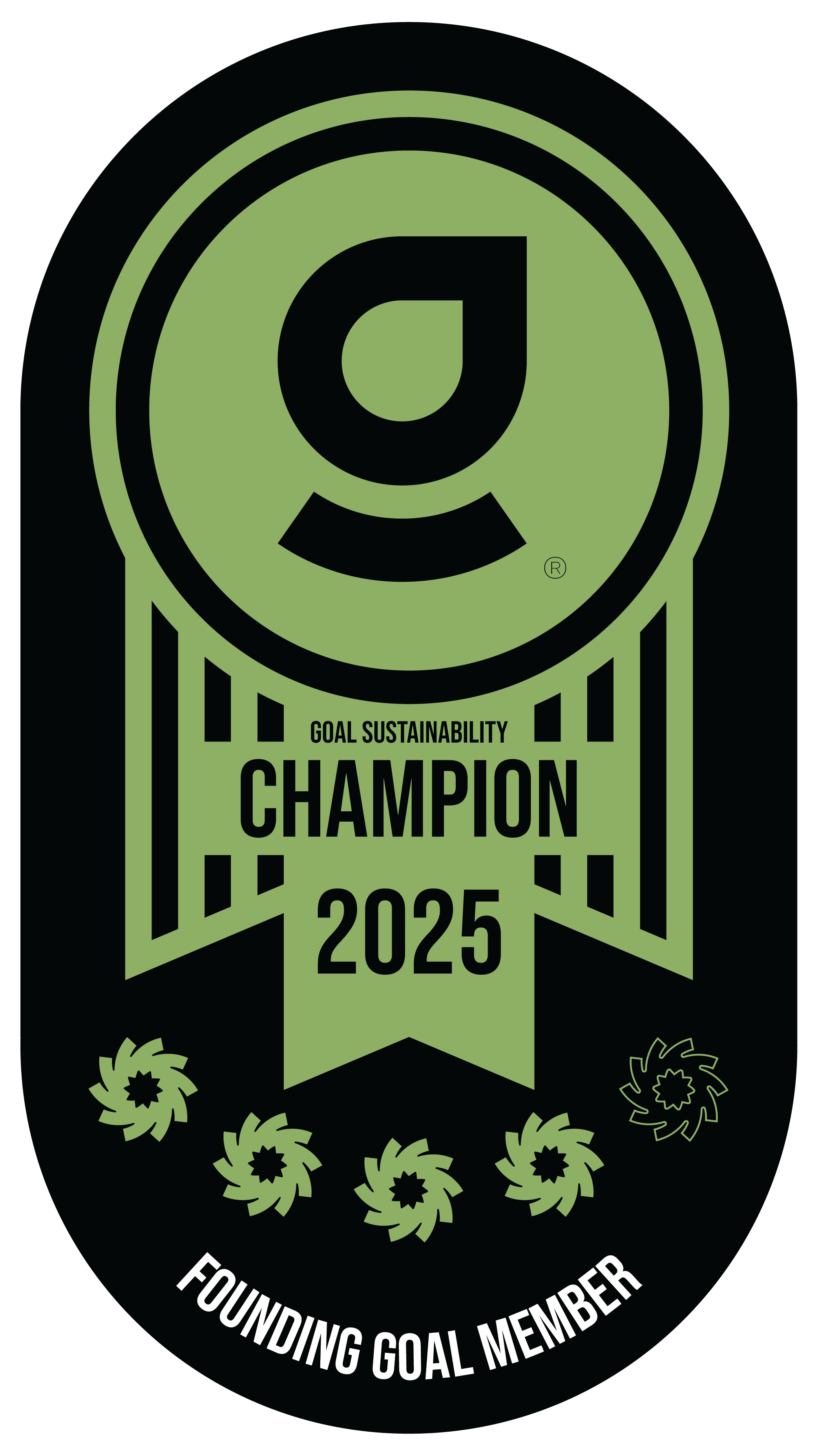 Green and black goal sustainability champion badge with the text 'Goal Sustainability Champion 2025' and 'Founding Goal Member'