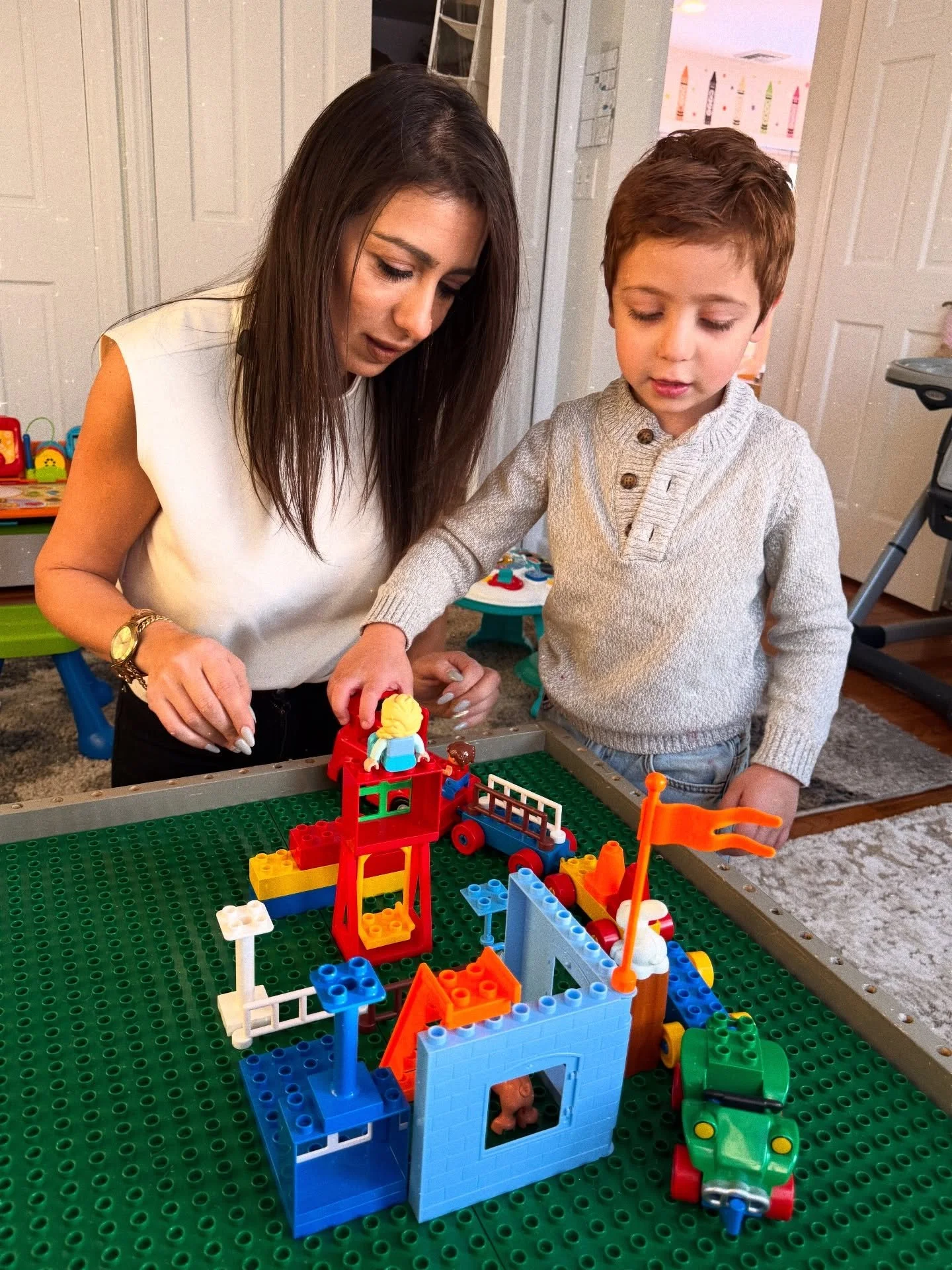 ❤️Here at Brightside Daycare - we have hands on activities and I work with your child intentionally, just like I am here with my son in our Lego Room. ✨ #Daycare #YonkersNY