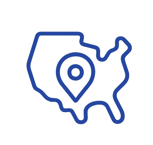 Outline of the United States with a location pin in the center.