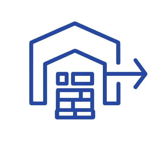 Warehouse icon with an arrow indicating growth and expansion.