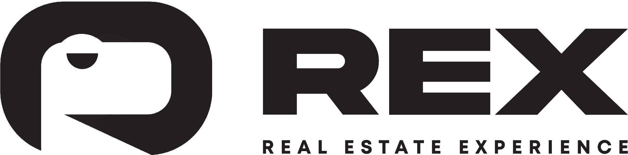 The image shows a logo of REX - REAL ESTATE EXPERIENCE , written in white