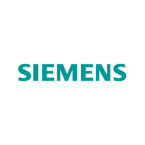 Logo di Siemens con testo blu su sfondo bianco.