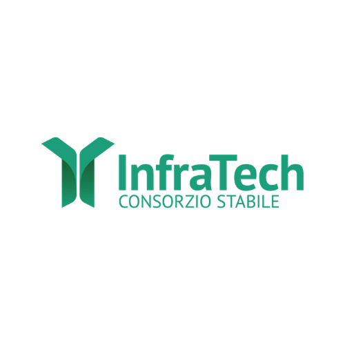 Logo di InfraTech con simbolo verde e testo 'InfraTech CONSORZIO STABILE'.