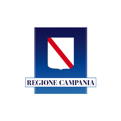 Logo della Regione Campania con uno sfondo blu e il simbolo di un'auto con una linea rossa diagonale, e la scritta 'REGIONE CAMPANIA' sotto.