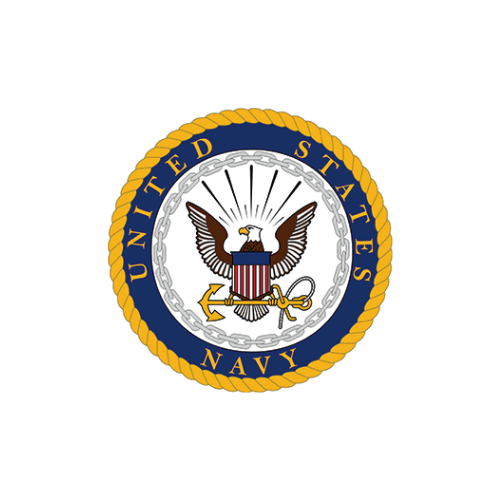 Emblema della U.S. Navy con aquila, orologio da polso, ancore, e scritta 'United States Navy' su sfondo bianco