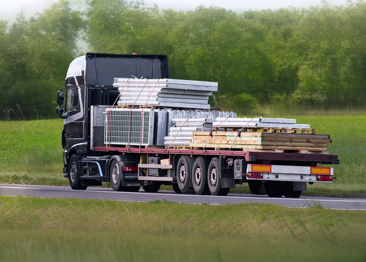 truck hauling steel and cargo with dunnage support