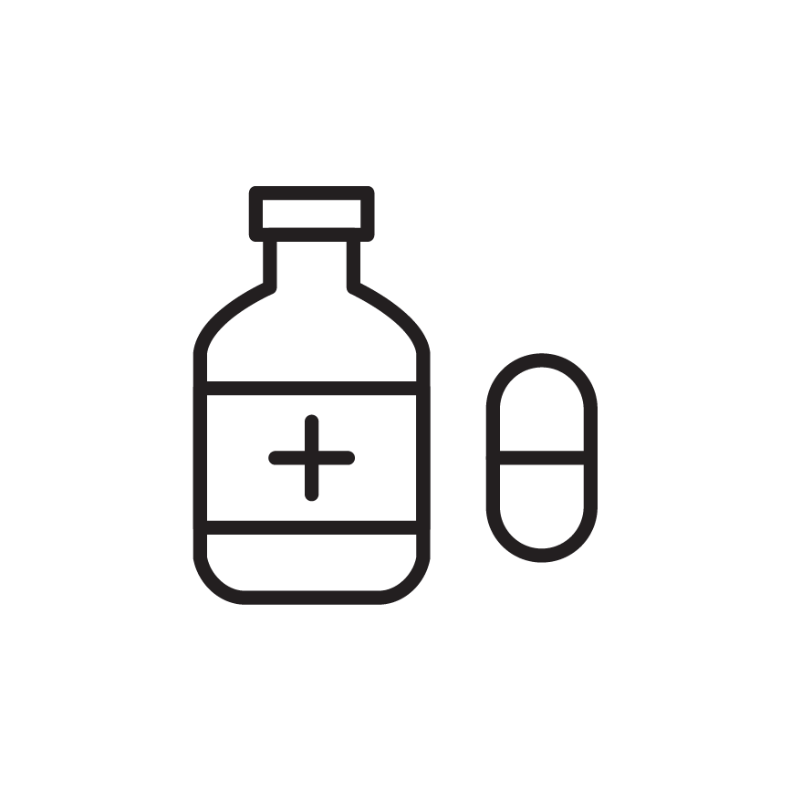 Icon of a pharmaceutical bottle and pill