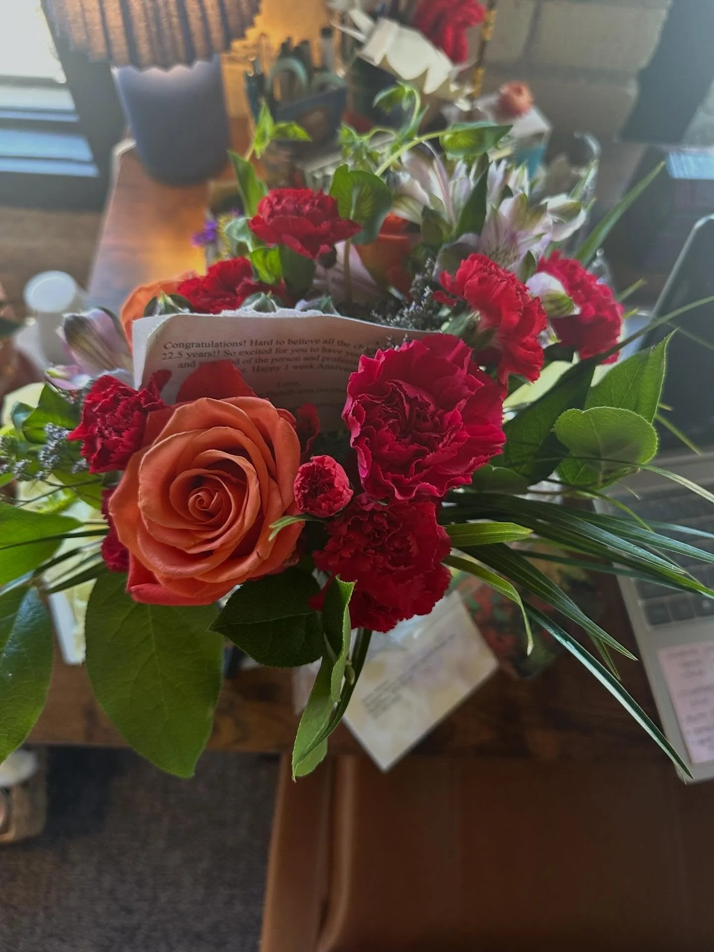 Today I (and a client, whoopsie doodle) was surprised by a knock around 330 and a flower delivery from a dear friend of over 20 years (WTF time!). We met in grad school, have celebrated weddings, attended funerals, nursed our babies, and cheered each