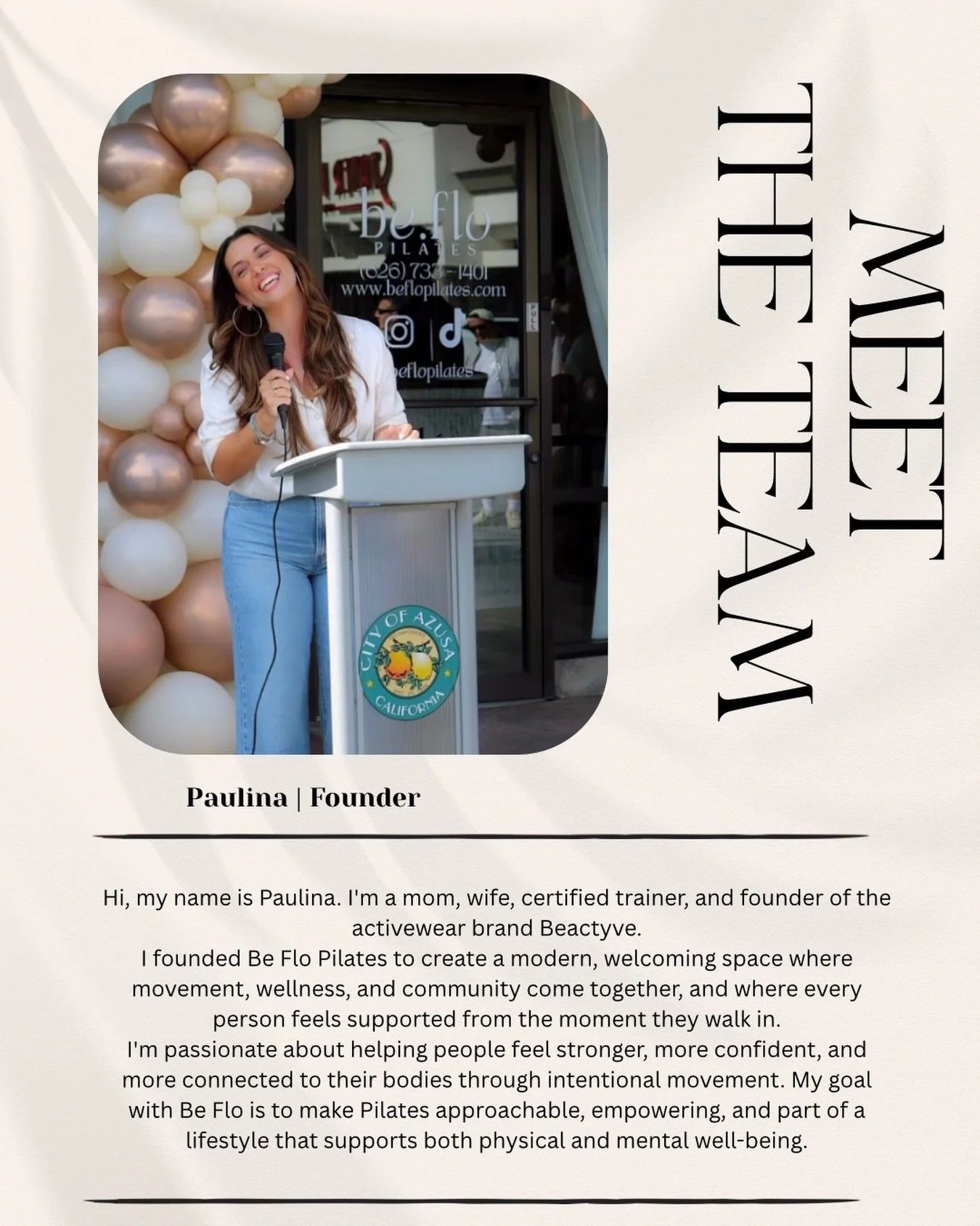 Meet the founder ✨

The vision. The heart. The why behind Be Flo.

Thank you for being part of this dream turned reality. 💙 #BeFloCommunity #beflopilates #pilates #azusa #reformerpilates