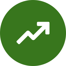 Green circle background with a white upward trending arrow graph icon.