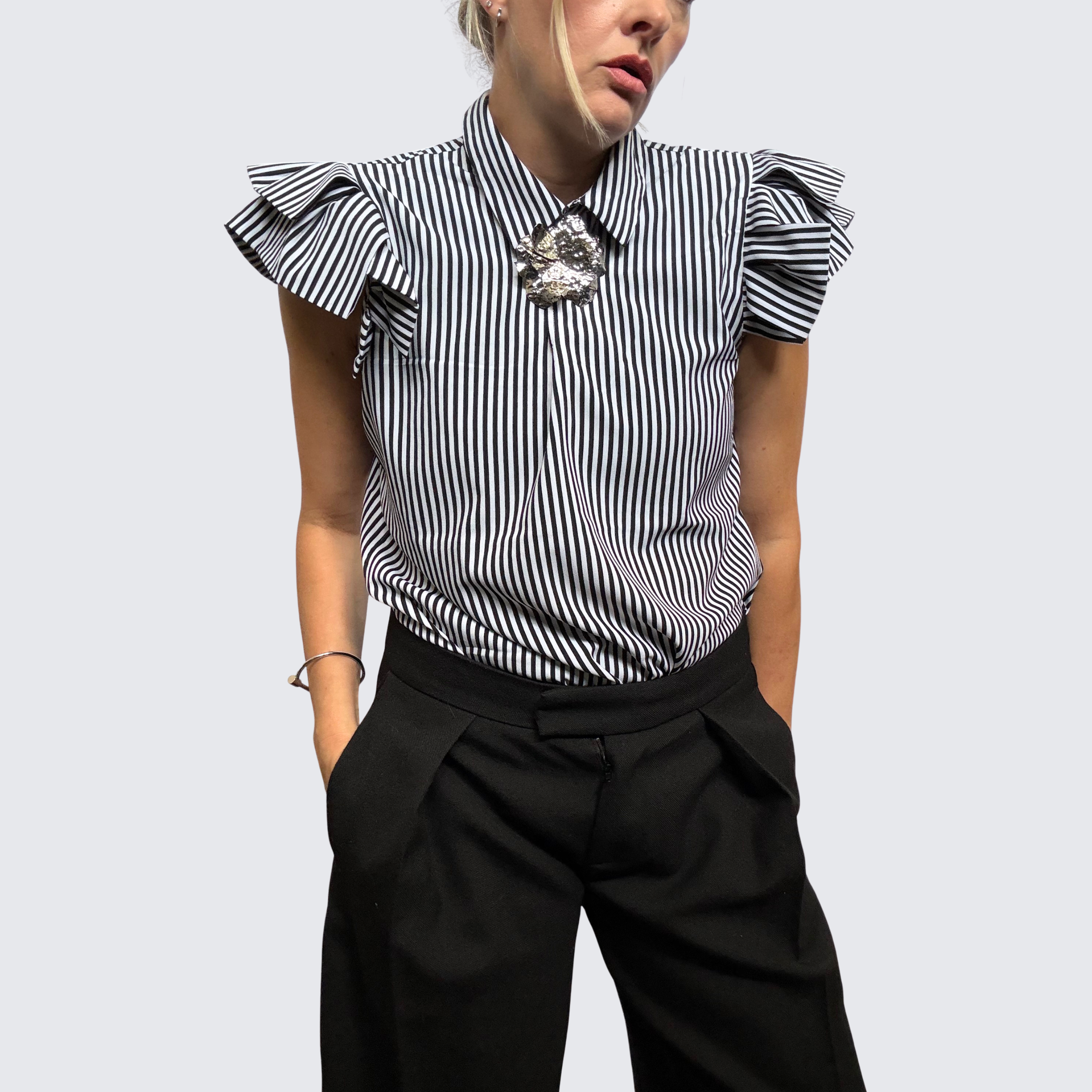 Silver-Magnetic-Hammered-Petal-Brooch-The-Brooch-House-Striped Blouse.png