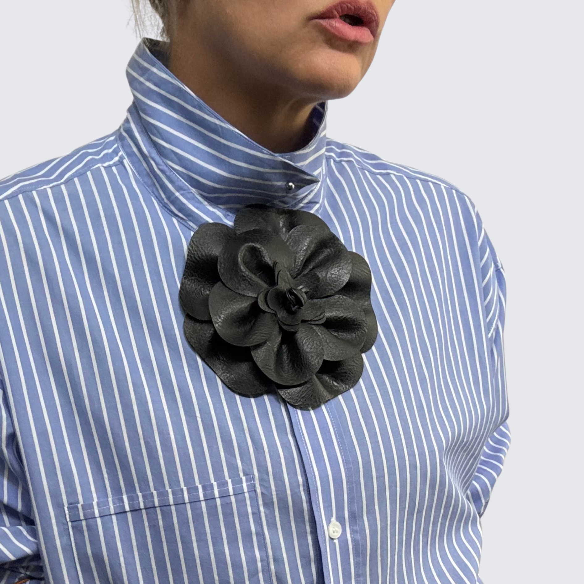 Renegade-Rose-Brooch-The-Brooch-House-Black-Striped-Shirt.png