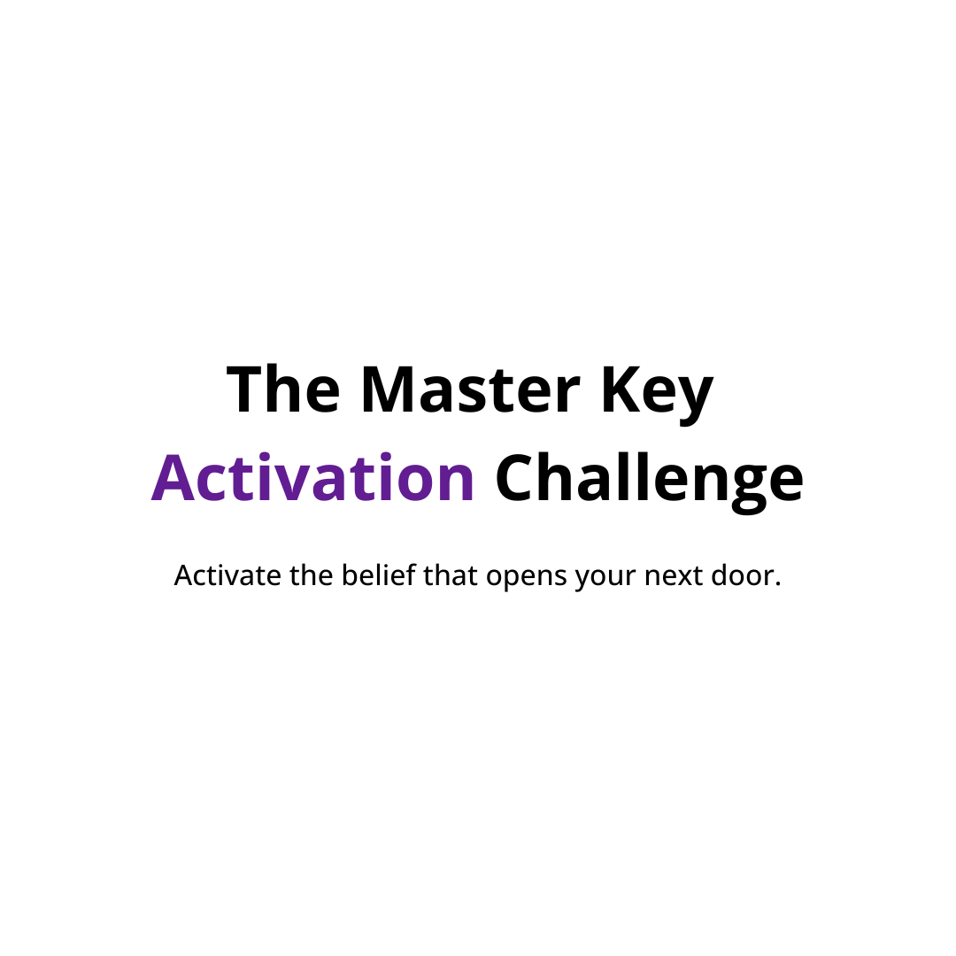 The Master Key Activation Challenge text on a white background with black and purple text.