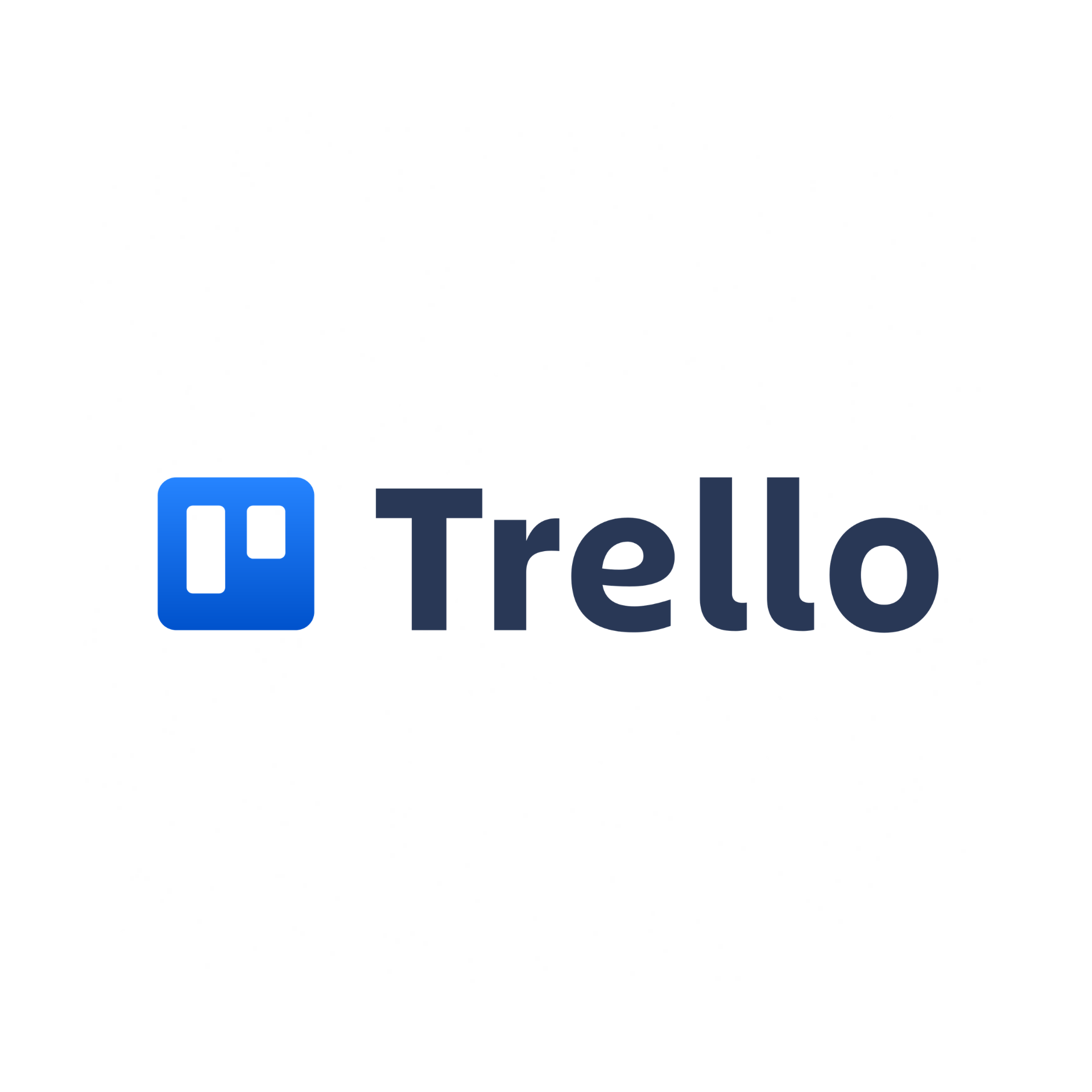 Trello logo with blue square icon and the word 'Trello' in bold dark blue letters.