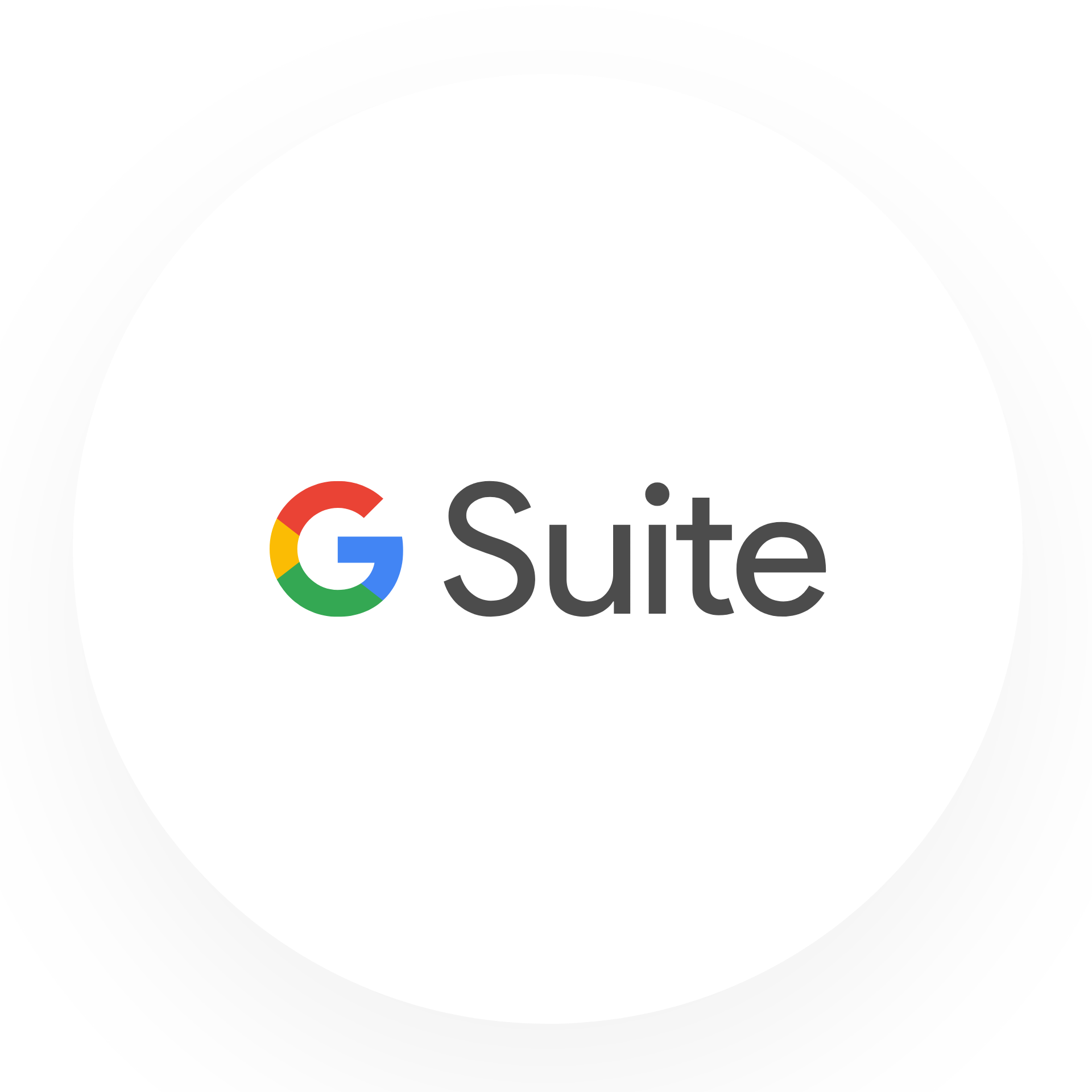 Google Workspace logo with the word 'Suite' on a white circular background