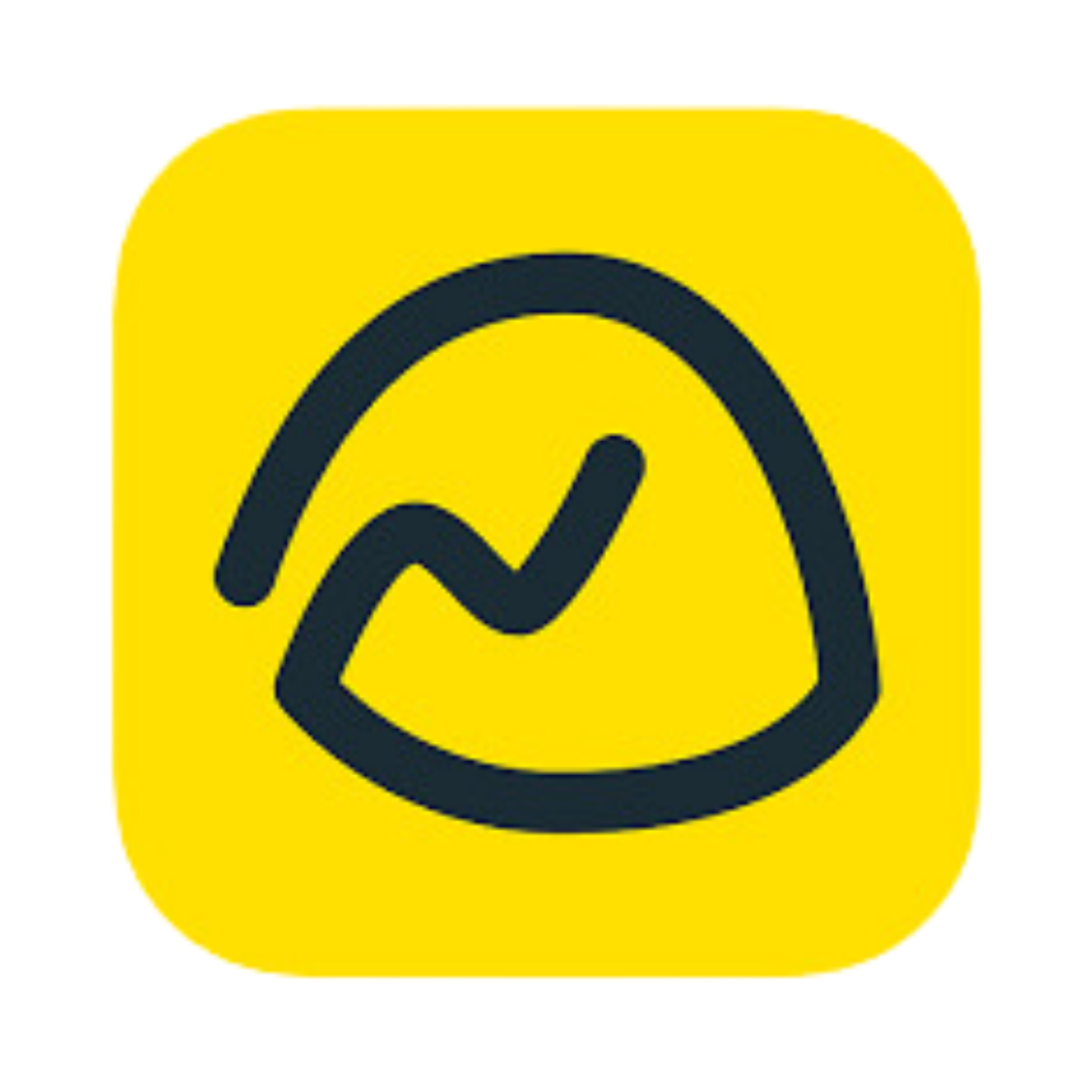 Icon of a yellow background with a black outline of a person wearing a virtual reality headset.