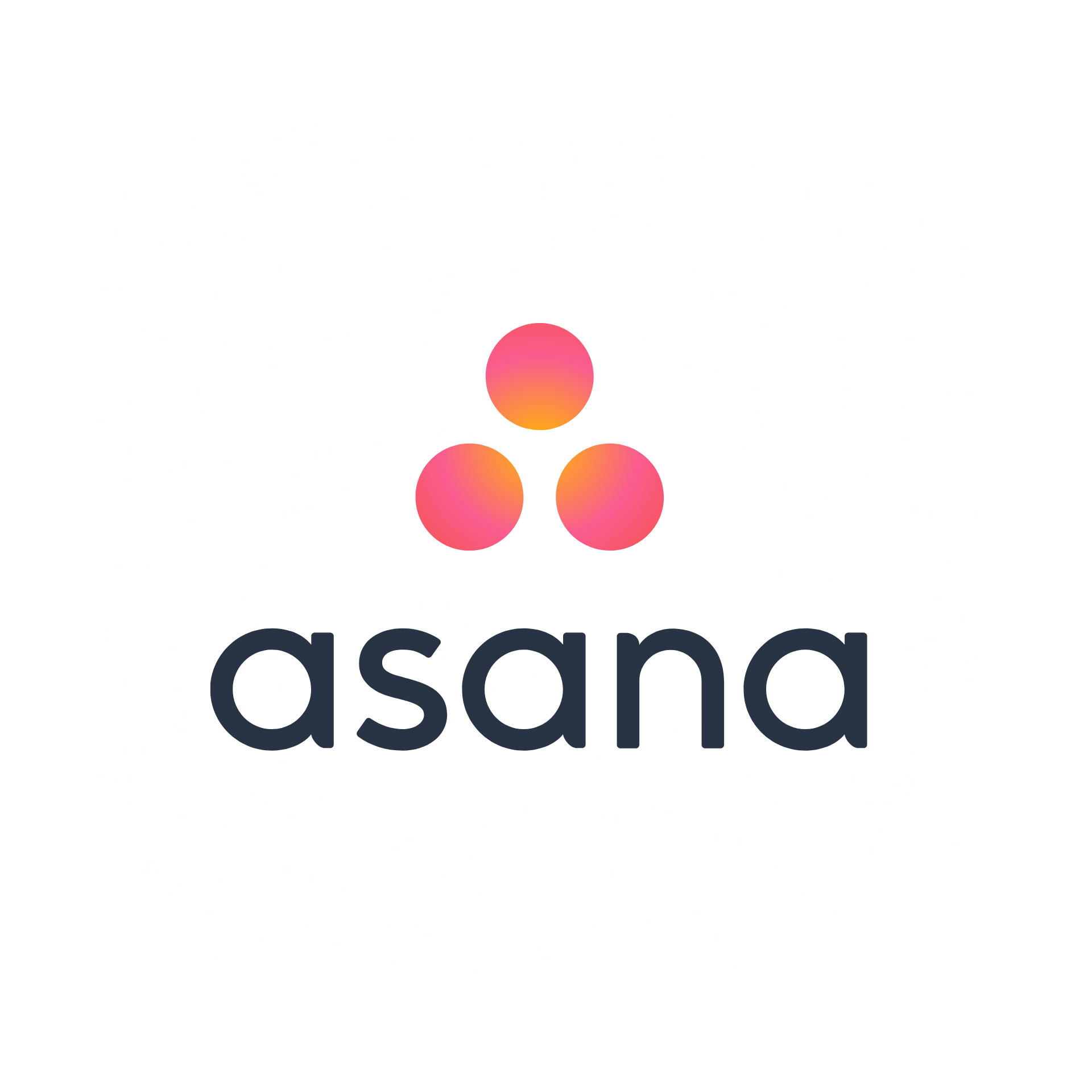 Asana logo with three pink and orange gradient circles above the black word 'asana'.