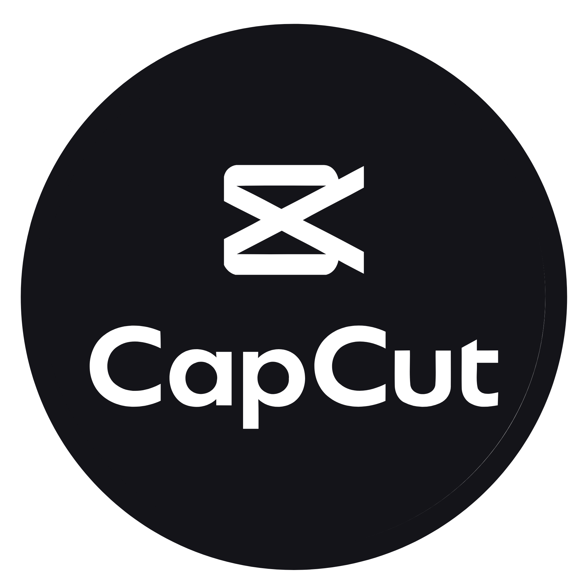 CapCut logo with a stylized scissors icon above the text 'CapCut' on a black circular background.