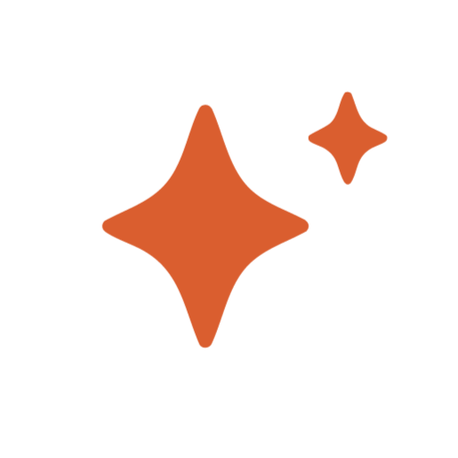 Two stylized star-shaped icons in orange on a black background.