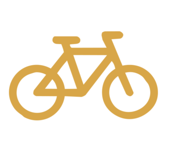 A gold-colored bicycle icon on a black background.