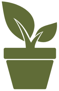 Silhouette of a potted plant with two large leaves.