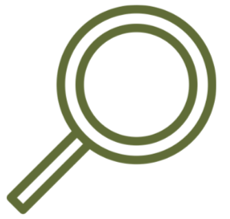 Illustration of a magnifying glass with a green handle and border.