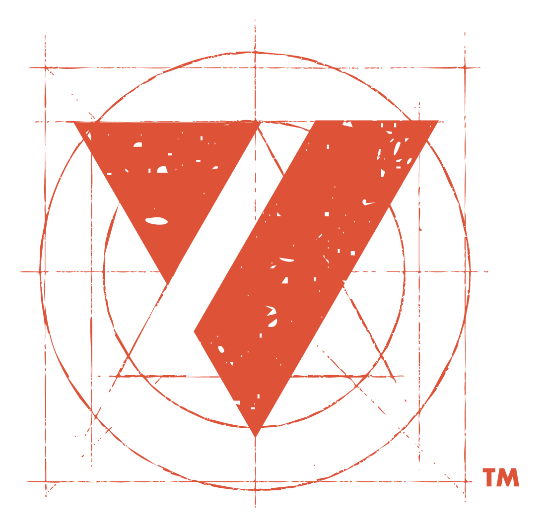 Red geometric logo with two downward triangles and one upward triangle, surrounded by technical geometric lines on a black background, with a small "TM" symbol in the bottom right corner.