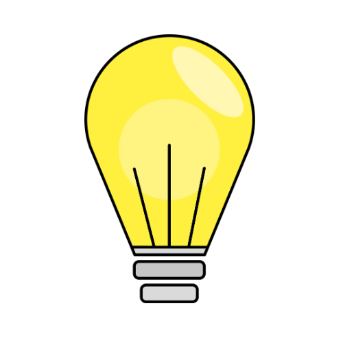 Ilustración de una bombilla de luz amarilla con base gris en fondo blanco.
