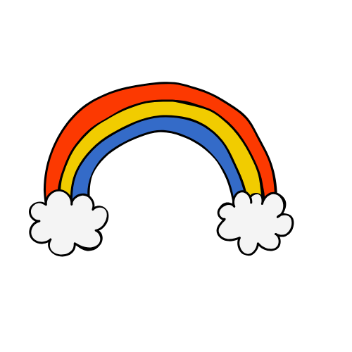 Arcoíris con nubes en cada extremo.