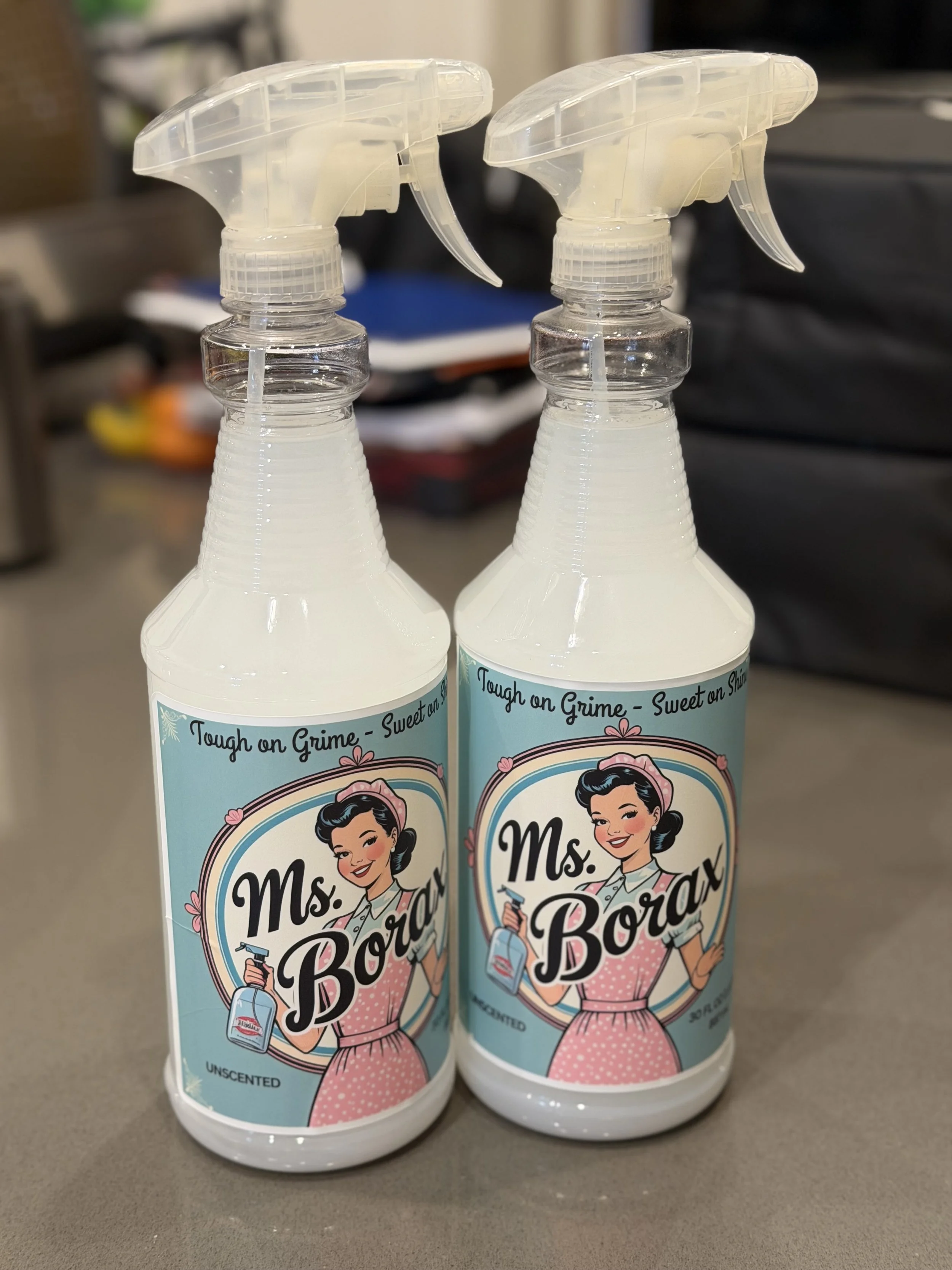 Ms. Borax spray hard at work kitchen counters