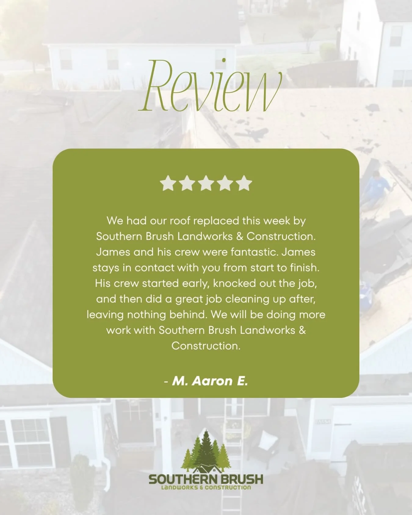 Another 5-star roof replacement in the books!

Our team handled this project from tear-off to clean-up, making sure everything was done efficiently, safely, and with the Southern Brush standard of quality.
We&rsquo;re grateful for customers who trust