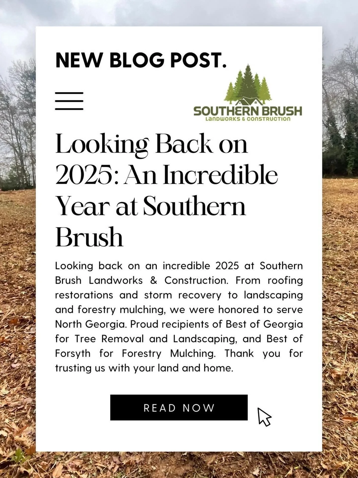✨ Looking Back on an Incredible Year at Southern Brush ✨

As we reflect on 2025, we&rsquo;re incredibly grateful for the projects, properties, and people we had the honor of serving across North Georgia. From full roofing services and storm restorati