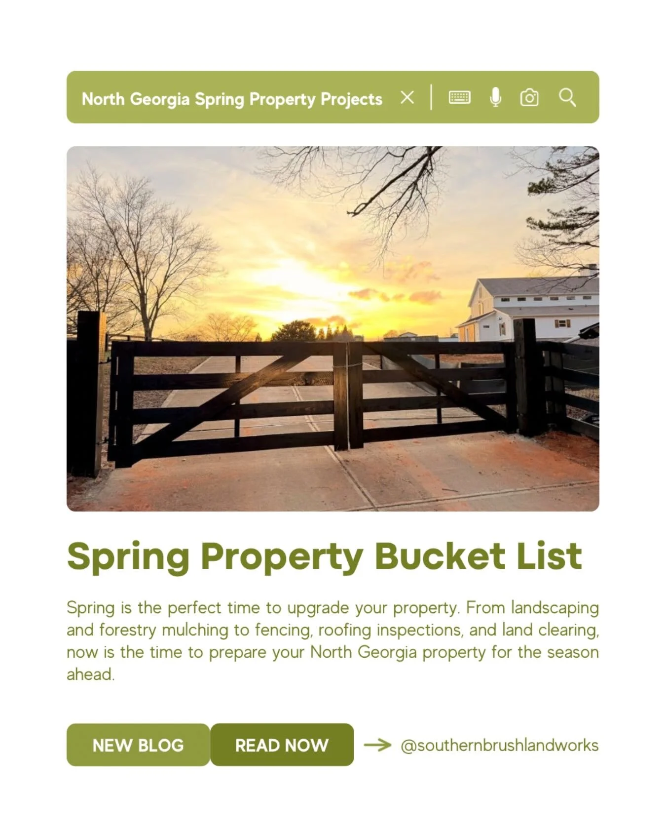 🌿 Spring is the perfect time to upgrade your property.

After winter, many North Georgia properties are left with overgrown brush, damaged fencing, worn roofs, or landscaping that needs a refresh. Spring is the ideal time to tackle these projects an