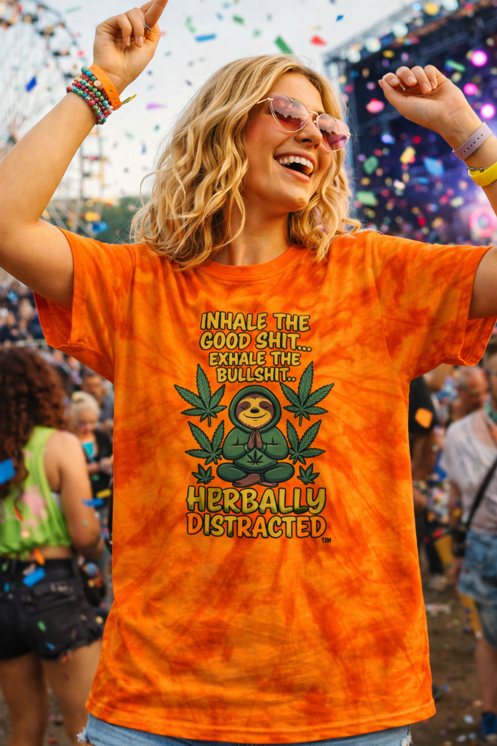 Leafwise Sloth™ – Funny Sloth Graphic Festival Tie Dye T-Shirt | “Inhale Calm, Exhale Chaos” - Medium