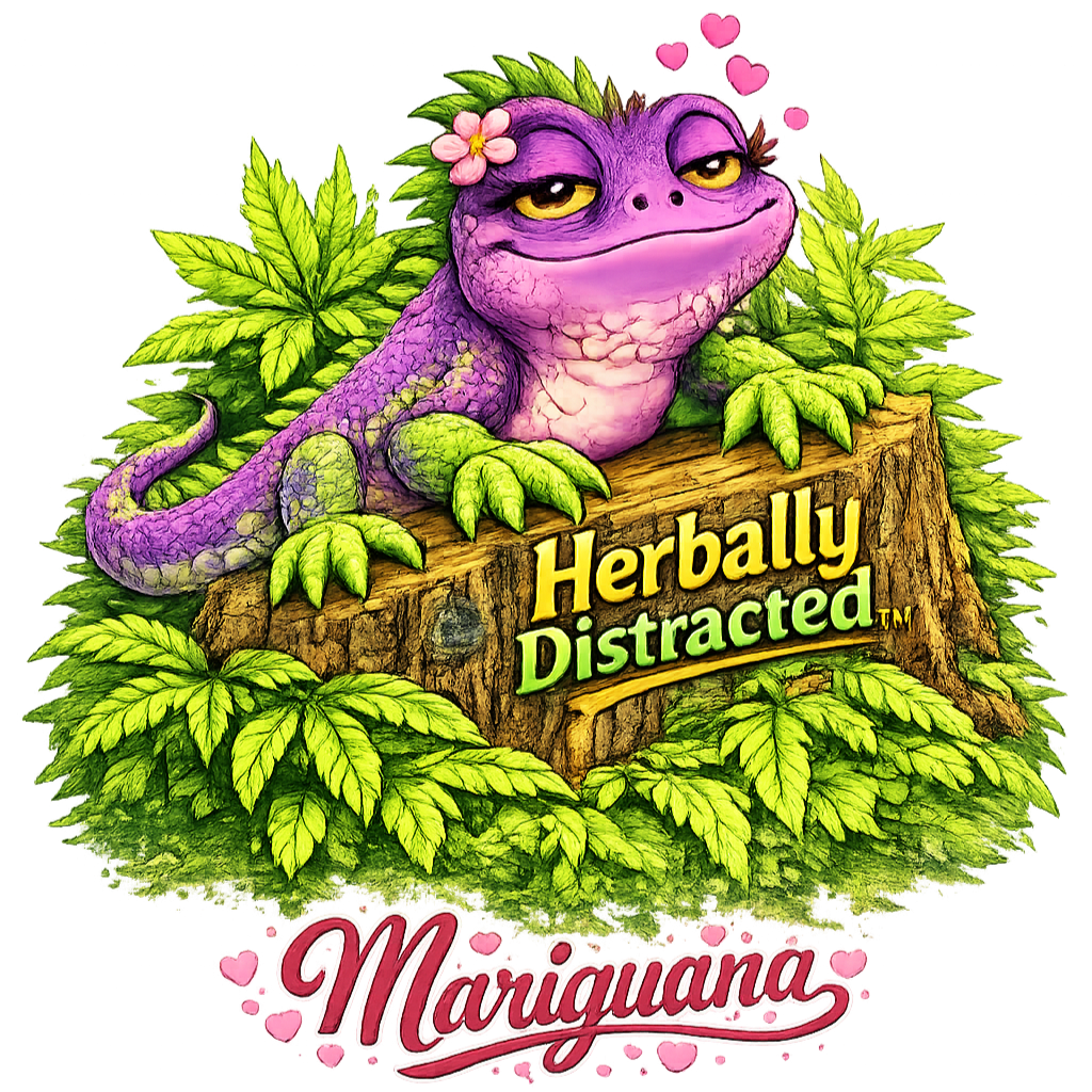 Mariguana iguana cannabis queen character from the Herbally Distracted Chilliverse