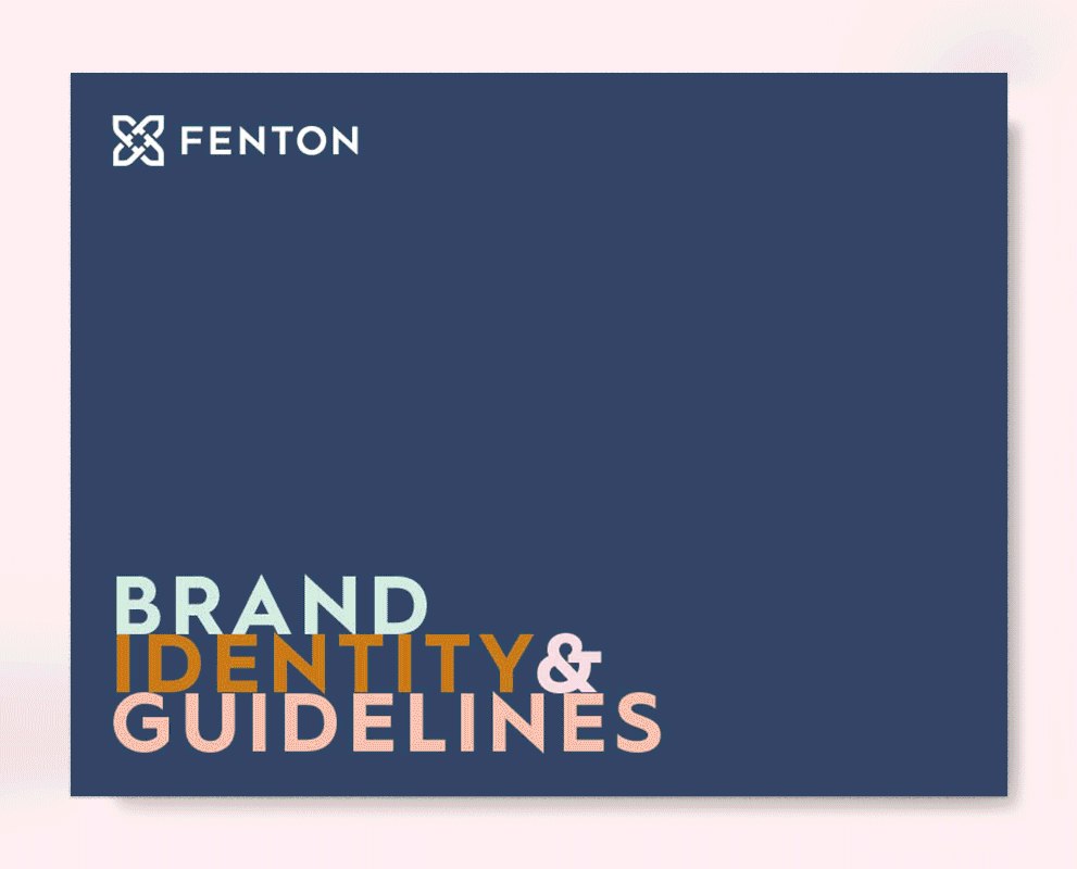 brand guidelines for fenton showing brand colors, typography and graphics