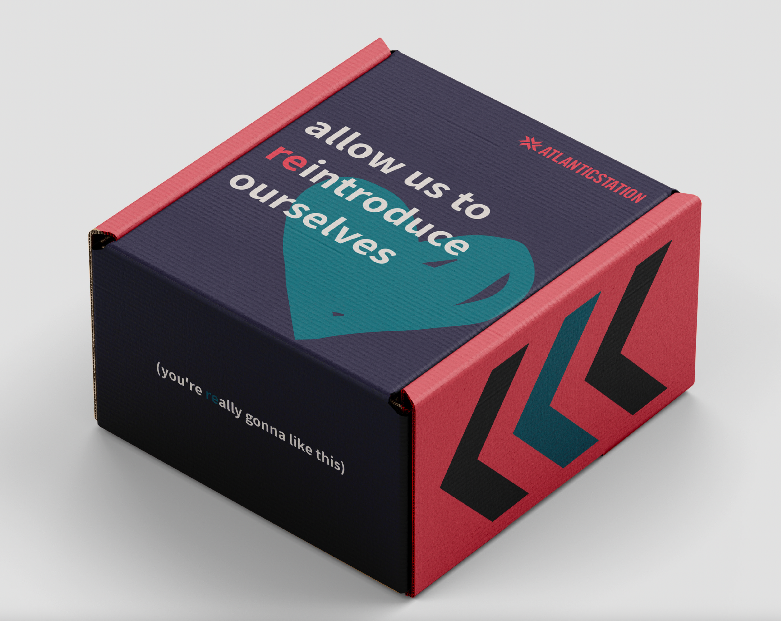 An image of a PR box for Atlantic Station. The text reads "Allow us to reintroduce ourselves"