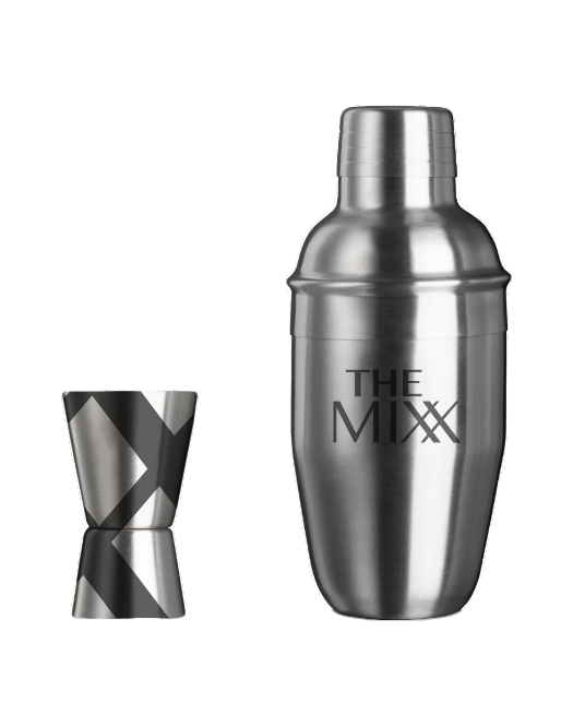 custom branded cocktail shaker and shot glass