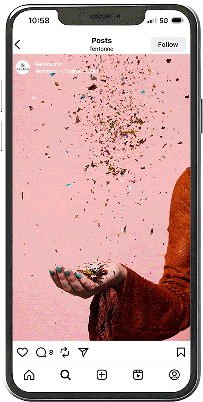 social media gif in a phone mockup with confetti falling